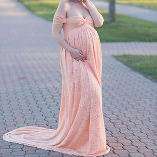 Φόρεμα εγκυμοσύνης, φόρεμα για πάρτι baby shower με φλοράλ δαντέλα και κορδέλα στη 2