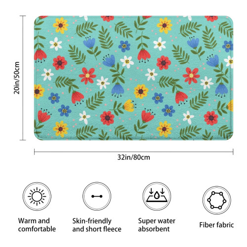 Χαλί μπάνιου Pioneer Flower Floral, αντιολισθητικό χαλάκι μικροϊνών με επένδυση από 2