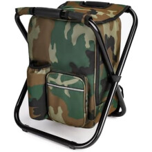 Banqueta portátil camuflada para camping, cadeira dobrável para camping, mochila com bolsa térmica para piquenique.