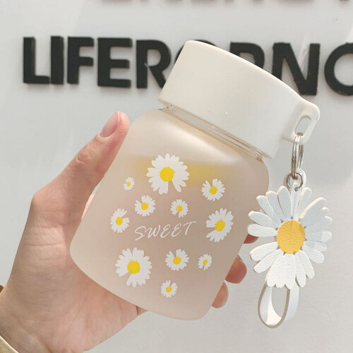 Wasserflasche aus Glas mit Gänseblümchenmuster, 350 ml 2