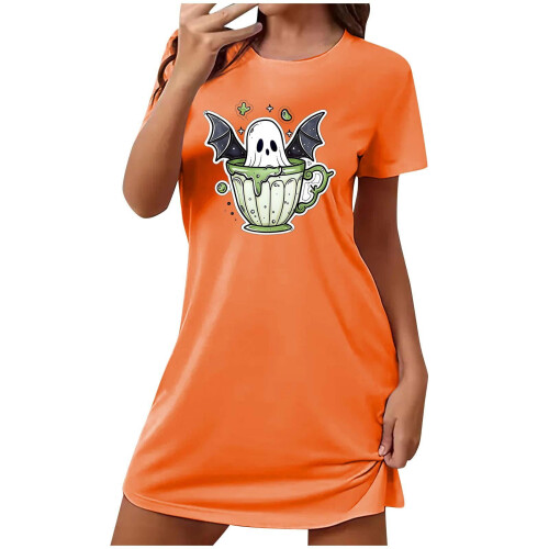 Γυναικείο νυχτικό για το Halloween σε μεγάλα μεγέθη, με κοντό μανίκι, στρογγυλό 1