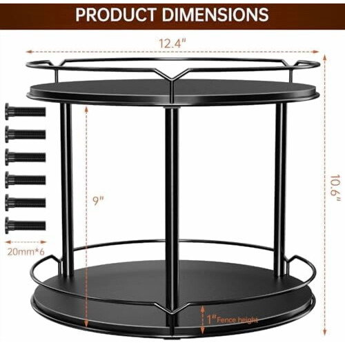Ξύλινο Πικάπ Lazy Susan 12,4 ιντσών μαύρο 2 επιπέδων 1