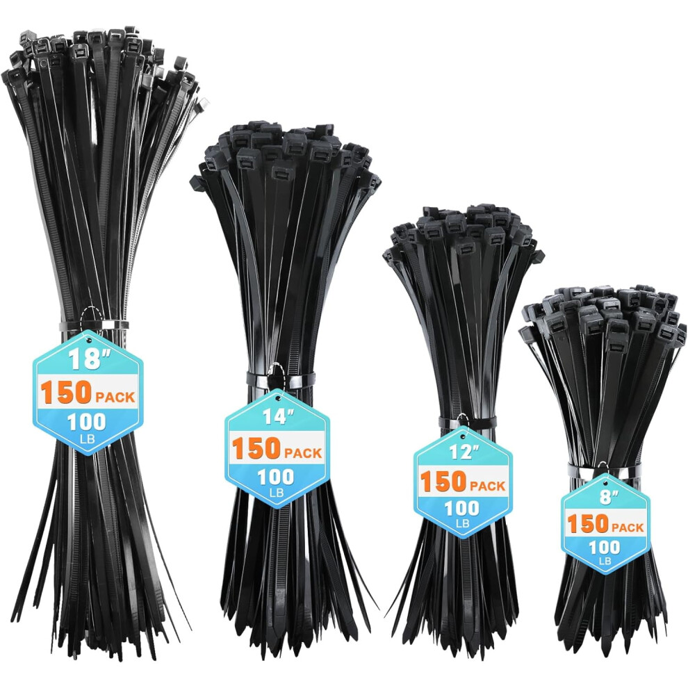 Black Nylon Cable Ties 600-Pack Assorted Sizes 9104899423276