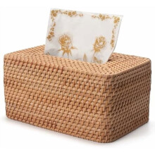 Tissueboxhoes van rotan, rechthoekige houder van riet, boho-stijl voor woonkamer/badkamer/keuken/slaapkamer, 10,2 x 6,2 x 5,3 inch, naturel