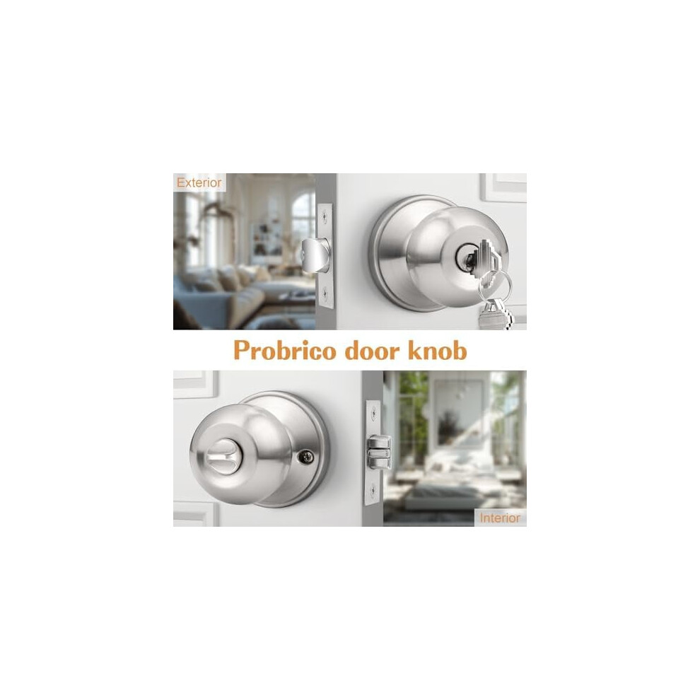 (4 Pack Keyed Alike Entry Door Knobs Combo Pack, Entrance Lockset In Brushed Nickel, Interior Exterior Ball Door Knobs With Lock And Keys 9485826283140