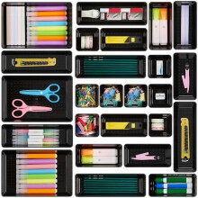 Ensemble de 25 organisateurs de tiroirs de bureau (4 tailles), bacs de rangement en plastique pour bureau, salle de bain, maquillage et coiffeuse –