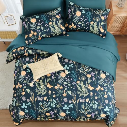 Σετ παπλωμάτων Peacock Blue Floral Queen 7 τεμαχίων 2