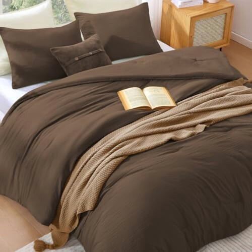 Full Size Comforter Set Chocolate Brown 3 pcs 1