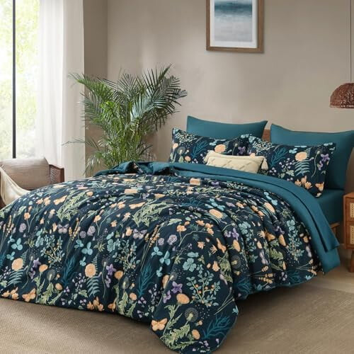 Σετ παπλωμάτων Peacock Blue Floral Queen 7 τεμαχίων 1
