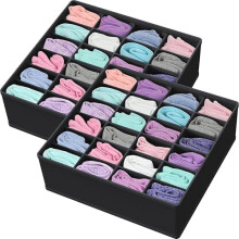 Lot de 2 organisateurs de chaussettes pour placard, séparateur de tiroir à 24 compartiments, noir