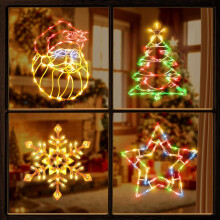 Set van 4 kerstraamverlichting in silhouet: Kerstman, boom, sneeuwvlok, ster met 50 lampjes – Decoratie voor binnenmuur/deur/raam