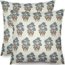 Fodere per cuscini con stampa floreale a blocchi marrone e blu, 40x40 cm, set da 2, design Chinoiserie, lino, per divano/letto, arredamento da
