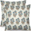 Καφέ & Μπλε Μαξιλαροθήκες με Floral Block Print 16x16, Σετ 2 τεμαχίων, Σινοϊζερί Σχέδιο, Λινό, 1