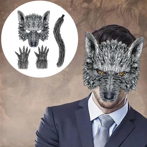 Costume de loup-garou : masque, oreilles, gants et queue 1