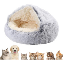 Lapcatz Nest Bed, Cozy House Cozy Nook Plysj, Kokong Hundesenger med Overtrekk, Hule for Små Kjæledyr, Snooze, Soving for Katt og Hund (Grå, 60