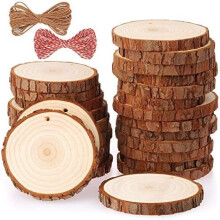 Felii de lemn natural, 25 buc., 8,9-8,9 cm, nefinisate și pregăurite, kit DIY pentru ornamente, arte și meșteșuguri – Compatibile cu uneltele