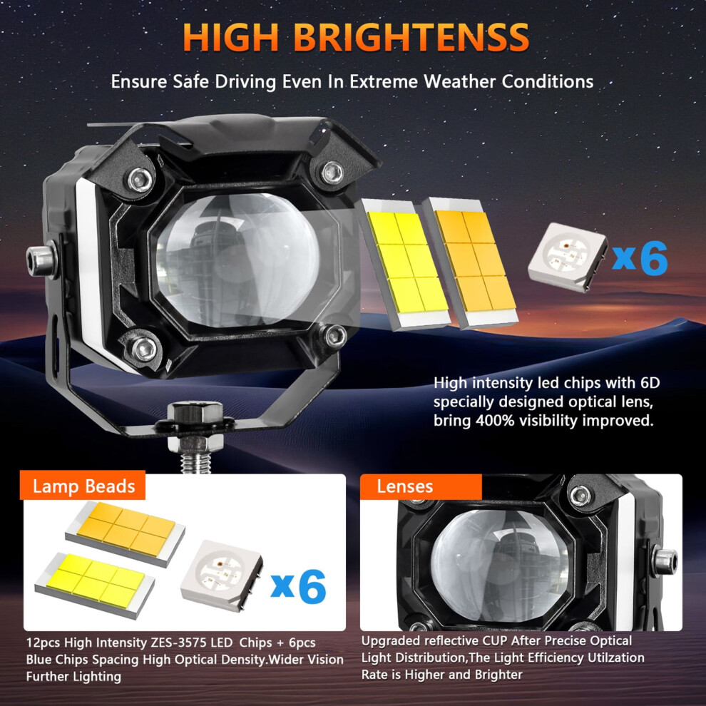 Motorcycle/Atv/Utv Led Auxiliary Lights, 120W, 12000Lm, 6 Modes, Waterproof, With Mount Kit Â Compatible With Atv/Utv/Suv 9193271595335