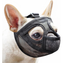 Short Snout Dog Muzzle for French Bulldog & English Bulldog – Tongue-Out Design, Breathable Mesh, Prevents Eating/Biting/Licking, Compatible with