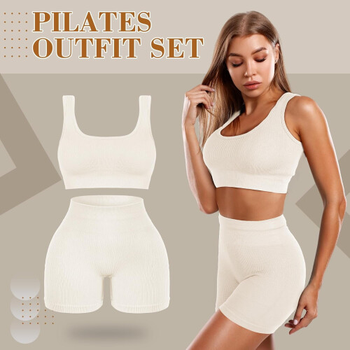 4 τεμάχια γυναικεία σετ γυμναστικής Pilates, αθλητικό σουτιέν με ριμπ λαιμόκοψη, 1