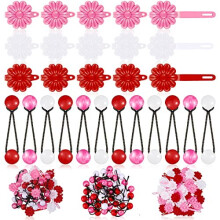 Set de 72 accesorios para el cabello: pasadores, bolas, lazos, flores y pinzas para niñas, bebés y niños pequeños (rojo, blanco, rosa).