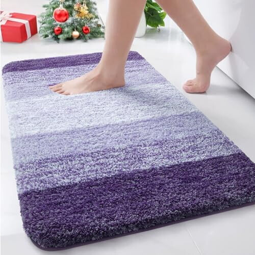 Tapete de banho felpudo de microfibra, roxo escuro, retangular, 34x21