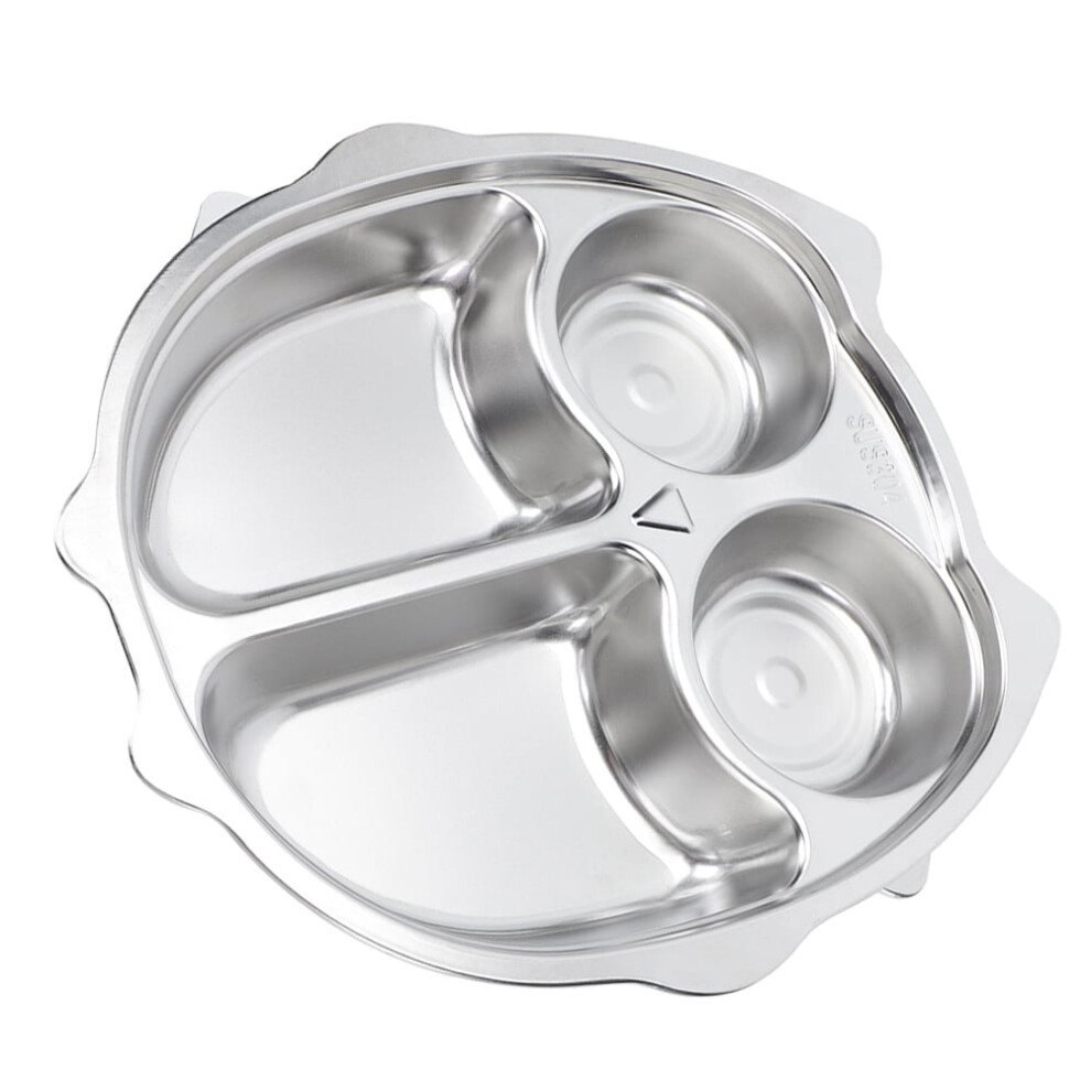 FRCOLOR Stainless Steel Kids Plates Cute Owl Divided Plates Cartoon Toddlers Unbreakable Food Tray For Kindergarten Children S Dining