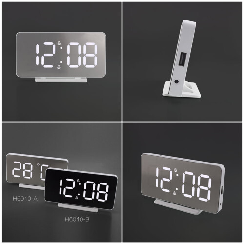 Digital Alarm Clock Bedside Round LED Decor Student Office Silver 2