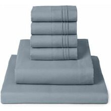6-teiliges Bettwäscheset (16 Zoll tiefe Taschen) mit 4 Kissenbezügen, kühlende, gebürstete Mikrofaser – Spa-Blau