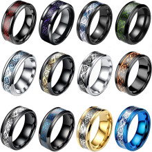 12 stuks 8 mm roestvrijstalen ringen voor mannen en vrouwen met Keltische draak en afgeschuinde randen, Keltische zwarte ringen, hardmetalen