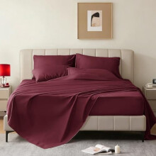 6-teiliges Queen-Size-Bettwäscheset – Atmungsaktiv, kühlend, luxuriöse Hotelbettwäsche, 40 cm tiefe Taschen, rundum elastisch, bordeauxrot