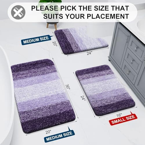 Tapete de banho felpudo de microfibra, roxo escuro, retangular, 34x21 1