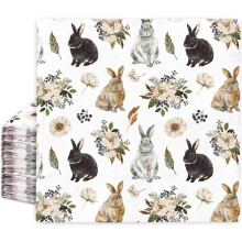 Easter Bunny Paper Napkins Vintage Rabbit Flower Disposable Watercolor Luncheon Dinner Hand Napkins for Spring Wedding Birthday Party Table Supplies