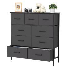 YRLLNSDAN 9-Drawer Fabric Dresser with Wooden Top & Metal Frame, TV Stand with Storage – Grey