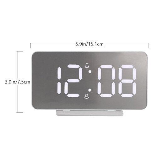 Digital Alarm Clock Bedside Round LED Decor Student Office Silver 1