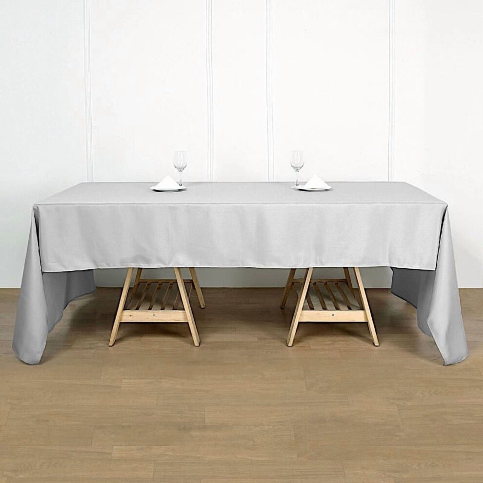 60" x 102" Polyester Rectangular Tablecloth Silver