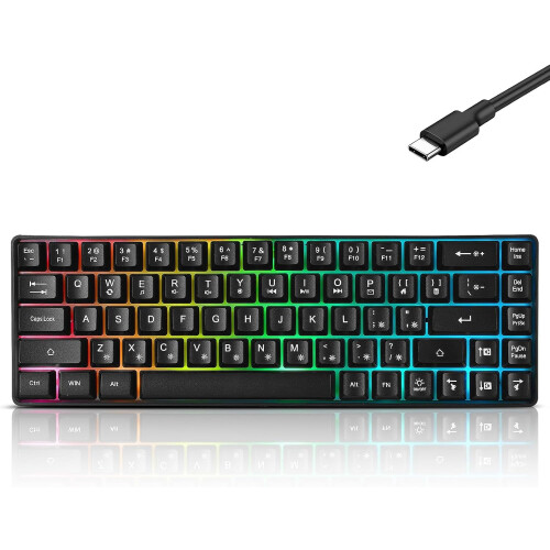 60% Wired Mechanical Gaming Keyboard, RGB Backlit, 68-Key Compact for Windows/Mac/PC – Black, Compatible with Windows, Mac