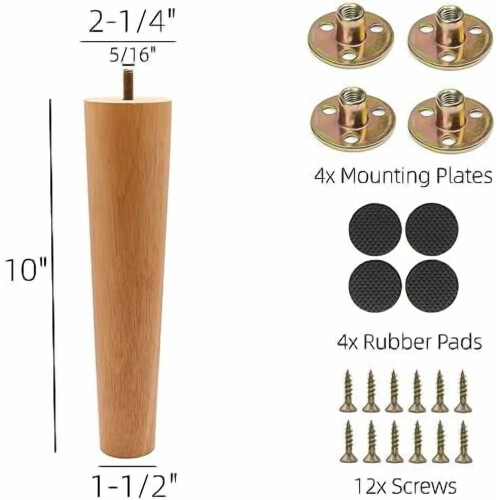 Pés de madeira maciça de 25 cm (10 polegadas) para móveis, ideais para sofá, cadeira, pufe, cômoda, mesa de centro, armário e poltrona 1