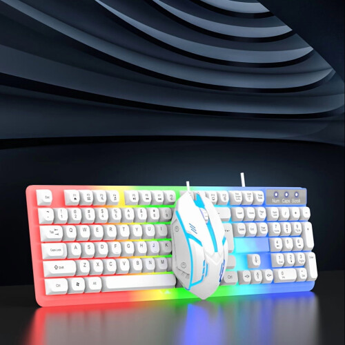Conjunto de teclado e mouse mecânicos com 34 modos de iluminação, estilo punk retrô e conexão USB com fio para Windows e Mac. Presente de Natal