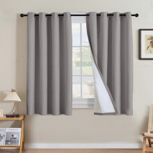 100% Blackout Linen Curtains, 54" Long, Heathered Dove, 2 Panels, Nickel Grommet, Compatible with Standard Rods