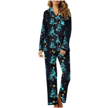 Set pijama de Crăciun pentru femei, bluză cu mânecă lungă și pantaloni, mărime S-2XL