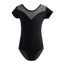 Collant de balé infantil de manga curta, preto, tamanho 18-24 meses, peça única respirável para primavera/verão, ideal para jazz e ginástica.