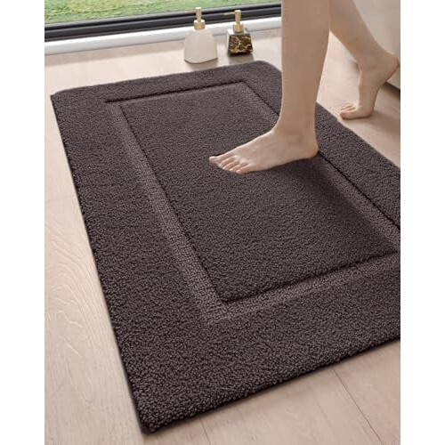 Tapete antiderrapante para banheiro, 43x24 polegadas, marrom, microfibra macia.