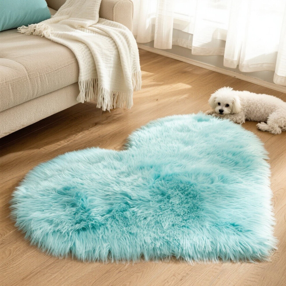 Heart Faux Fur Rug, 15.7"x19.7", Light Blue – Ultra Soft Shag Carpet for Bedroom, Nursery, Dorm, Living Room & Bedside
