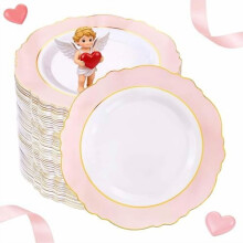 60pcs 7.5" Pink Baroque Disposable Dessert Plates – Compatible with Upscale Parties, Weddings, Bridal Showers, Birthday & Valentine's Day