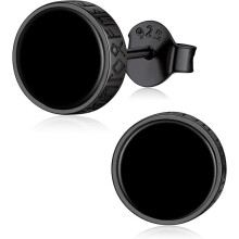 925 Sterling Silver Viking Rune Natural Black Onyx Stud Earrings For Women Men