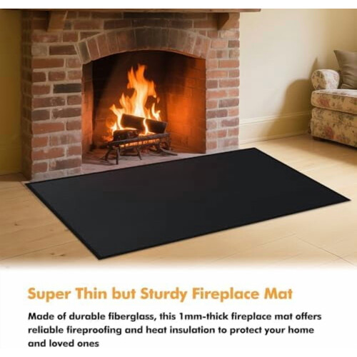 Fire Resistant Fireplace Mat Black 39x25 Inch 2