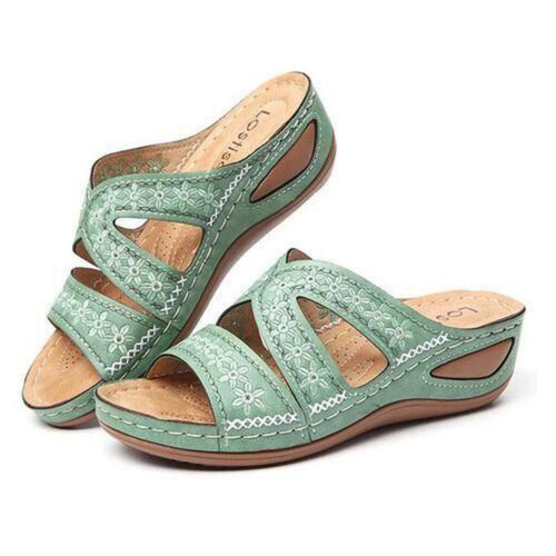 Sandals UTTOASFAY do Mhná Sandals Il-Dathacha Bróidnithe le Béal Éisc Dingeacha do Mhná, Bróga Ardáin Glasa 8(40) 1