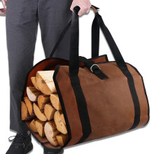 Heavy Duty Waxed Canvas Firewood Carrier with Handles – Compatible with Fireplace Wood Storage