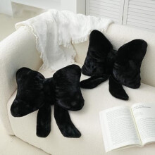 Coussins décoratifs doux et duveteux à nœud papillon, noirs (lot de 2)