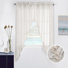 Beda Home Tassel lenvászon swag karnis farmház stílusú konyhába és hálószobába – fényszűrő, rusztikus, rúdzseb, természetes 36x63", 2